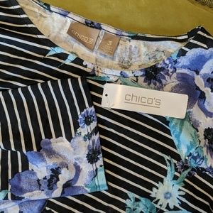 Chico's Tops - CHICOS Scoop 3/4 sleeve flower stripes NEW 3 Chico's Tops - CHICOS Scoop 3/4 sleeve flower stripes NEW 3